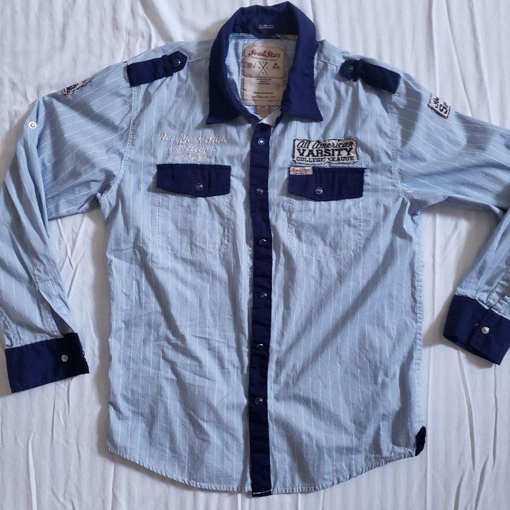 Soulstar Retro Style Shirt Size Small Slim Fit Pearl Snaps Cotton